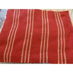 Handmade 100% Acrylic Crocheted Red and White Afghan Throw Blanket